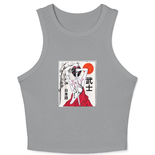 Vintage Japanese Samurai Culture Sakura Scenery Crop Tank Top