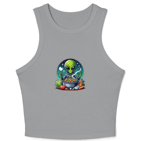Alien chef cooks vegetable soup Crop Tank Top