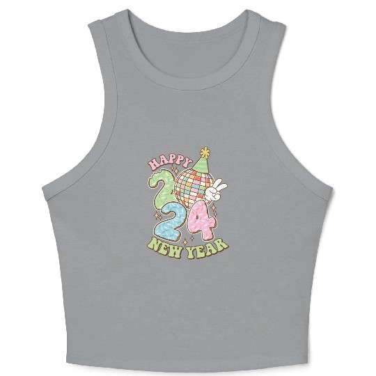 Happy New Year 2024 disco ball party Crop Tank Top
