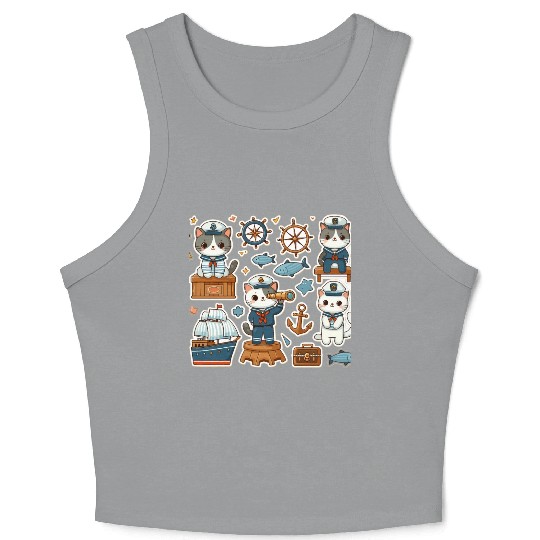 Sailor Whiskers: Little Sailor Kitties Sticker Crop Tank Top