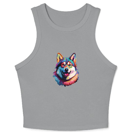 Watercolor Colorful Akita Crop Tank Top