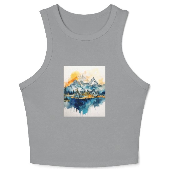 Abstract Watercolor Mountain Crop Tank Top