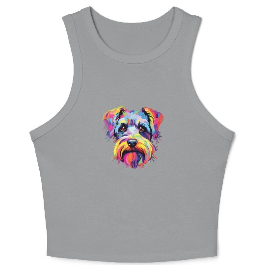 Watercolor Colorful Miniature Schnauzer Crop Tank Top