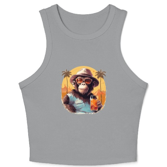 Cool Monkey With Drink Funny Animals Chimpanzee Crop Tank Top