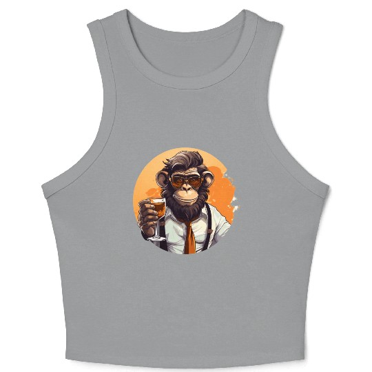 Cool Monkey With Drink Funny Animals Chimpanzee Crop Tank Top