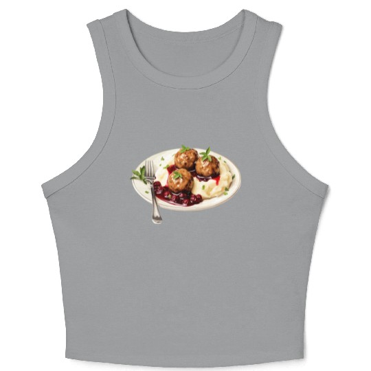 Swedish Meatballs Served With Mashed Potatoes and Crop Tank Top