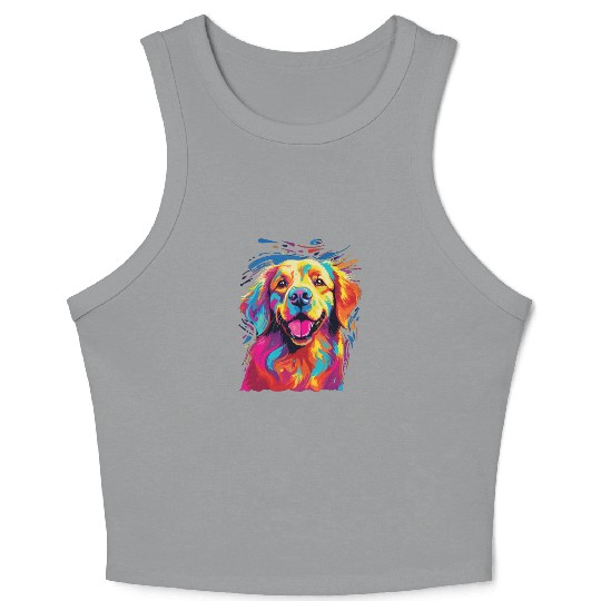 Watercolor Colorful Golden Retriever Crop Tank Top
