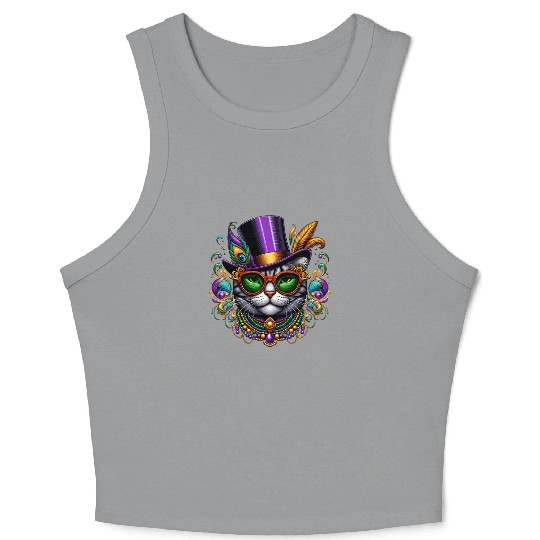 Mardi Gras cat with hat and glasses Crop Tank Top