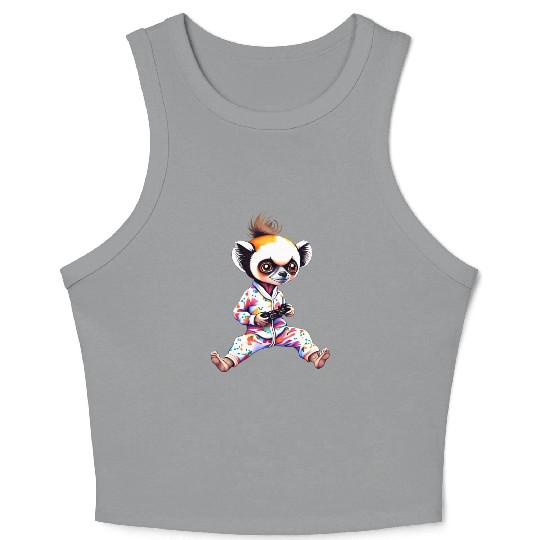 Young Sifaka Wearing Pajamas Retro Video Game Crop Tank Top