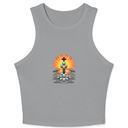Christian Easter Day Cross Easter Egg Hunt Crop Tank Top