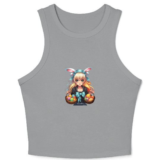 Easter Day Anime Girl Bunny Ear Easter Egg Hunt Crop Tank Top