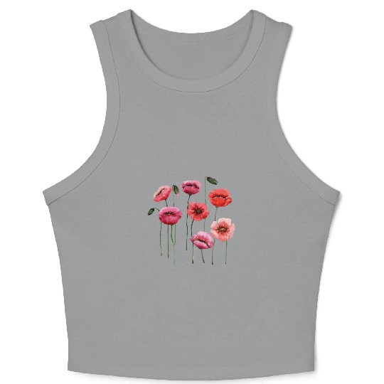 Poppies, spring bloomers, summer, flower, vintage. Crop Tank Top