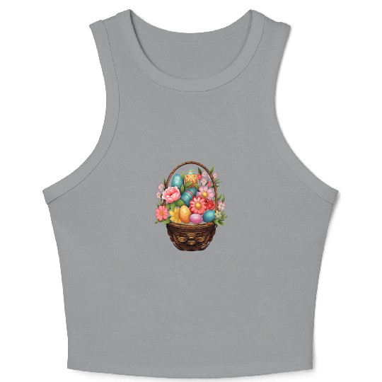 Easter Day Easter Egg Basket Spring Flowers Crop Tank Top