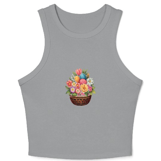 Easter Day Easter Egg Basket Spring Flowers Crop Tank Top
