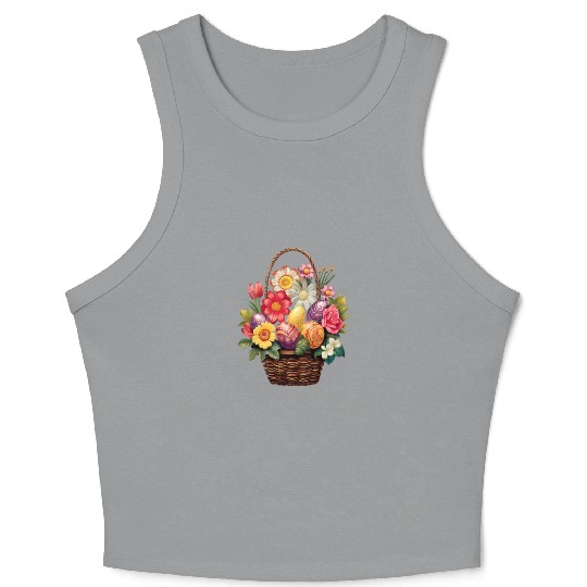 Easter Day Easter Egg Basket Spring Flowers Crop Tank Top