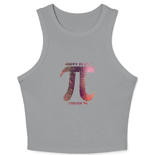 Happy Pi Day March 14th Purple Pink glitter letter Crop Tank Top