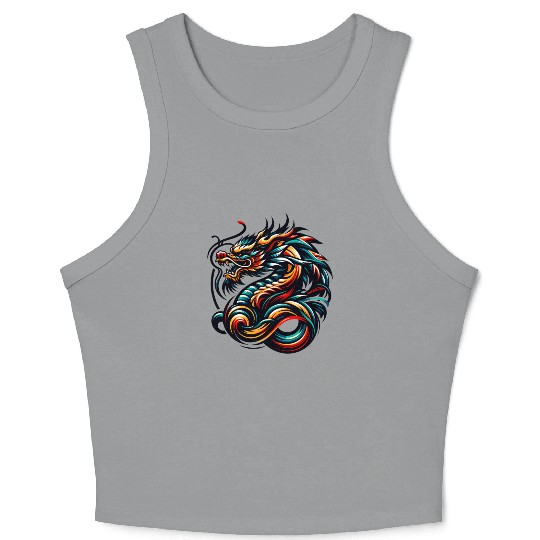 Colorful Chinese Dragon Artwork and Tribal Design Crop Tank Top