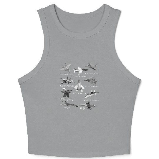 Fighters Jets F22 Raptor F14 Tomcat Plane Spotting Crop Tank Top
