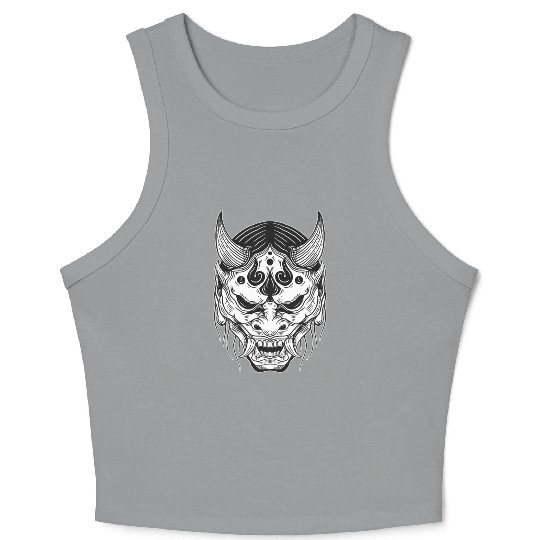 Japanese Devil Skull Mask Art Crop Tank Top