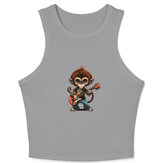 Monkey Chimpanzee Playing Acousitc Rock Guitar Crop Tank Top