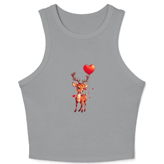 Adorable deer with heart shaped balloon. Crop Tank Top