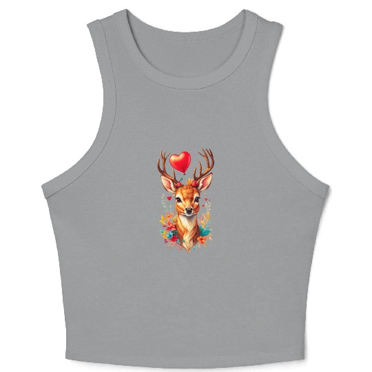 Cute deer with heart shaped balloon. Crop Tank Top