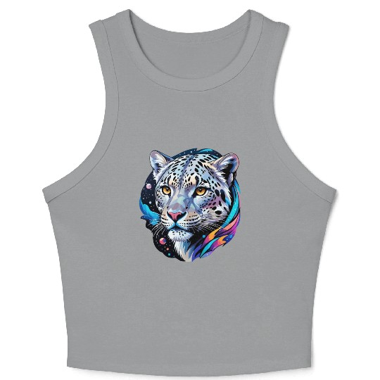 Cosmic Snow Leopard - Ethereal Animal Portrait Crop Tank Top
