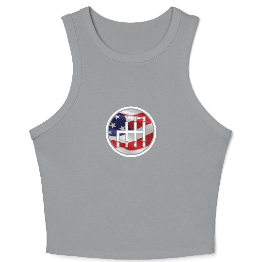 American Flag Muscle Car 6 Gears Knob Car Mechanic Crop Tank Top