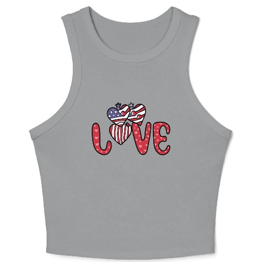 Flag Patriotic Lover Red Hearts US American Crop Tank Top