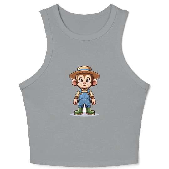 Cute Monkey Farmer Crop Tank Top