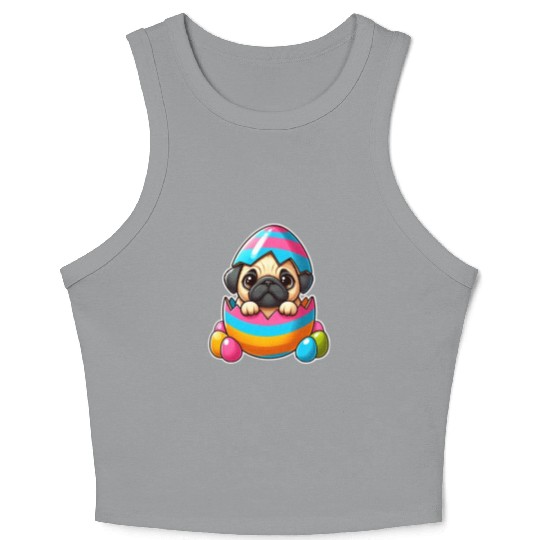 Easter pug hatches from colorful Easter eggs Crop Tank Top