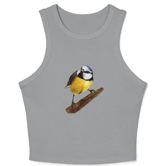 Blue tit titmouse hand painted watercolor. Crop Tank Top