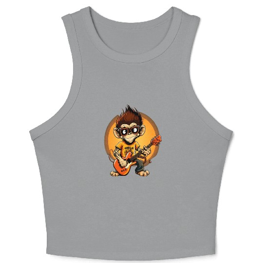 Monkey Chimpanzee Playing Acousitc Rock Guitar Crop Tank Top