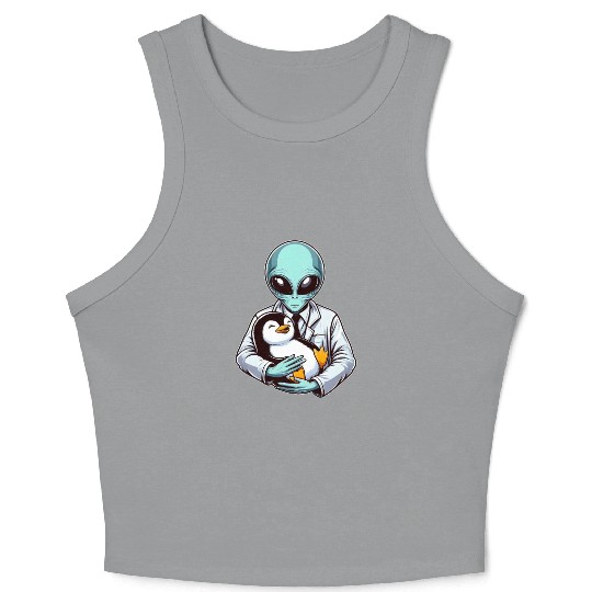 Alien Embracing Penguin Crop Tank Top