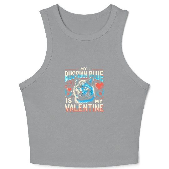 Russian Blue Cat Love Cute Valentine's for Cat lov Crop Tank Top
