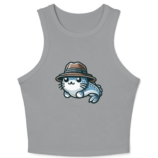 Stylish Catfish with Hat Crop Tank Top