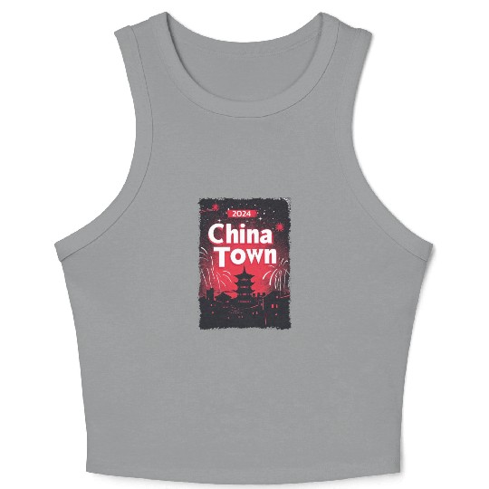 ChinaTown Ignites: Synthwave Red & Black Shiluette Crop Tank Top