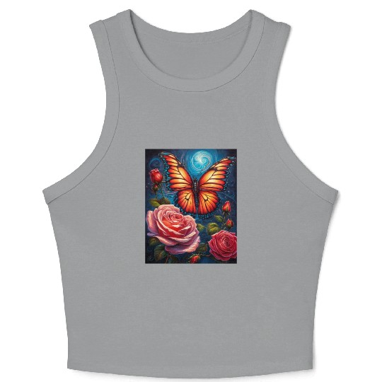 Emerald Monarch: A Delicate Embrace of Nature Crop Tank Top