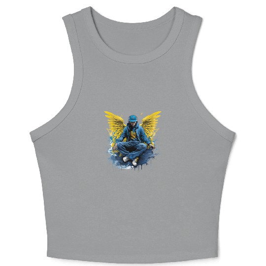 Urban Angel Wings DJ Graphic Stylish Streetwear Crop Tank Top