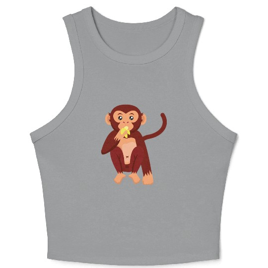 Cute monkey eating banana Crop Tank Top