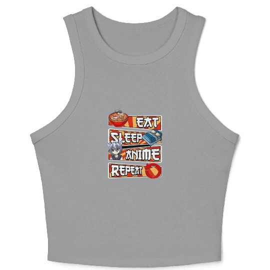 eat sleep anime repeat cute lovers obsessed Crop Tank Top