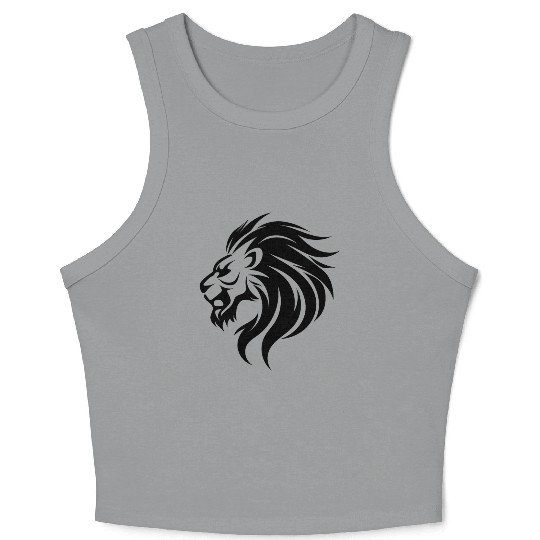 Angry Lion Head Tattoo Style Waving Mane Crop Tank Top