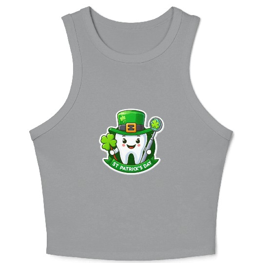 St patricks day cartoon dentist design, cute tooth Crop Tank Top