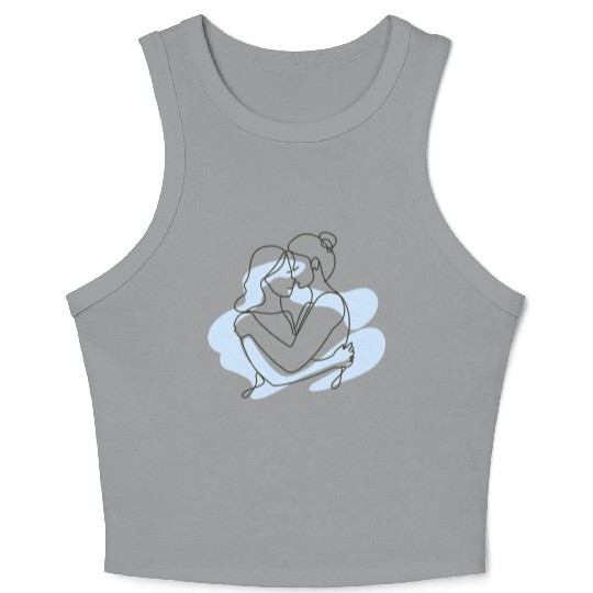 Abstract Line Art Lesbian Couple Crop Tank Top