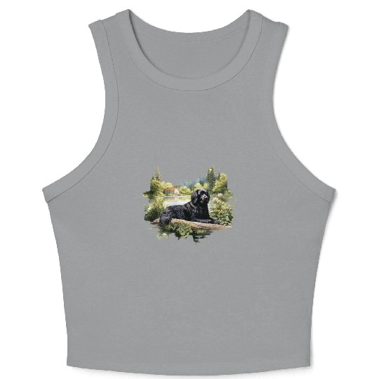 Newfoundland Dog Cottagecore Lakeside Serenity Crop Tank Top