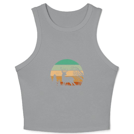 Serene Deer Twilight Forest Silhouette Crop Tank Top