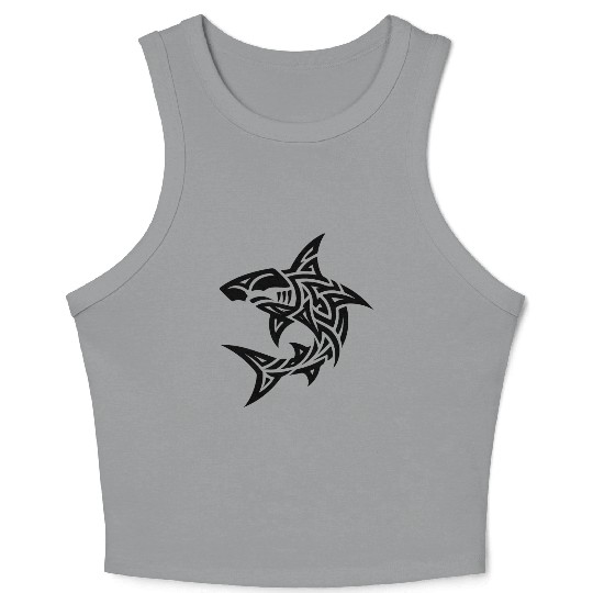 Tribal Hammerhead Shark Style Diver Fan Tattoo Crop Tank Top