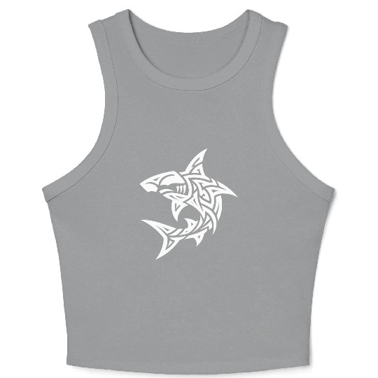 Tribal Hammerhead Shark Style Diver Fan Tattoo Crop Tank Top