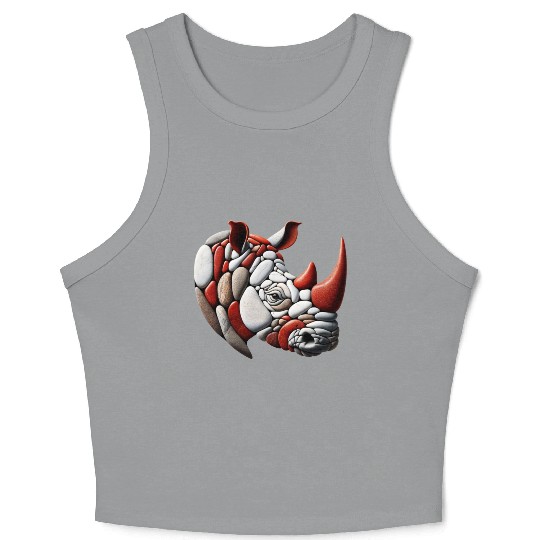 Rustic Terra Rhinoceros Pebble Art Piece Crop Tank Top