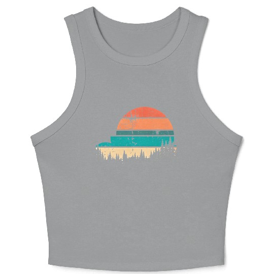 Retro Evergreen Sunset Stepped Circle Design Crop Tank Top